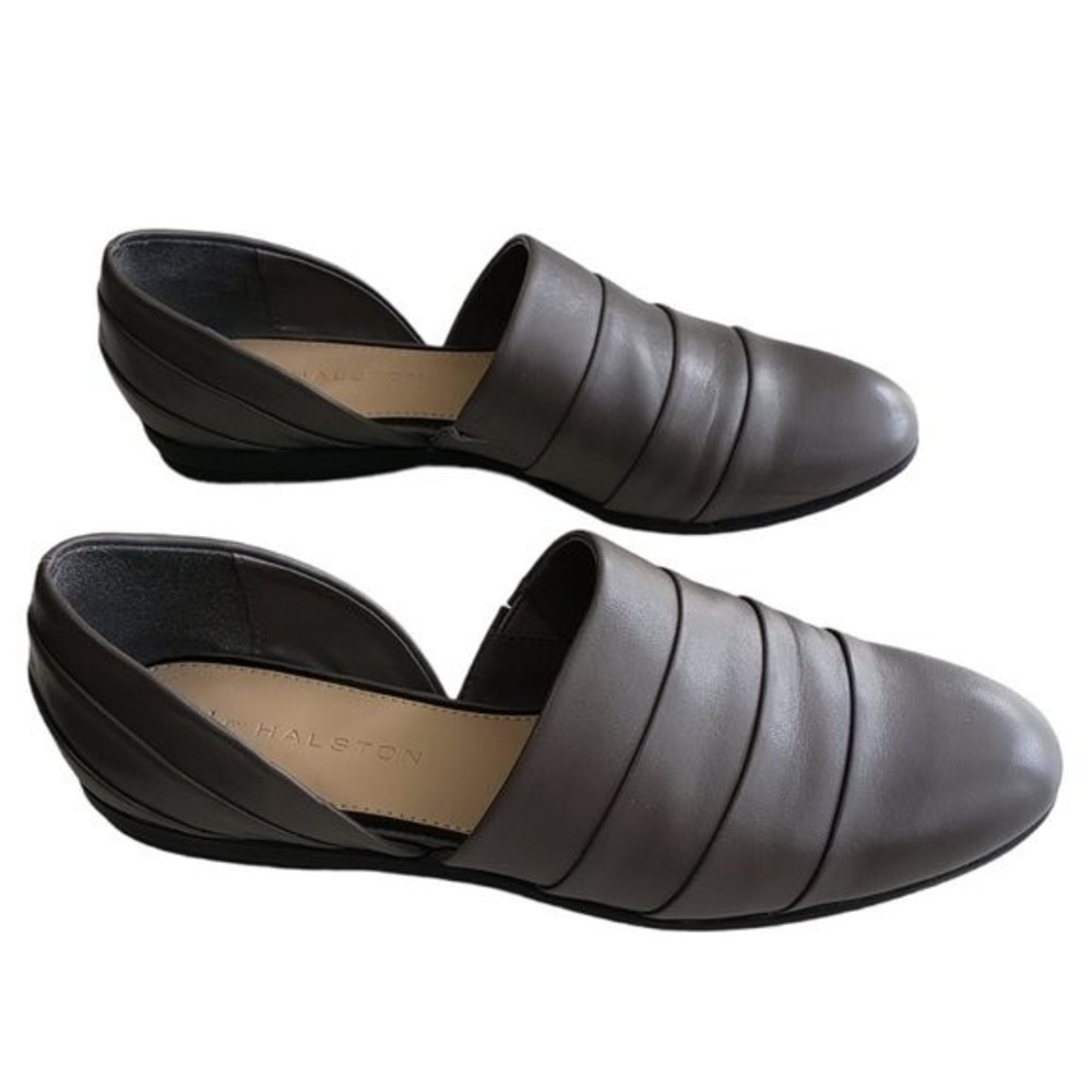 H By Halston Elisa 7.5 Gray Leather Flat Slip On Shoe